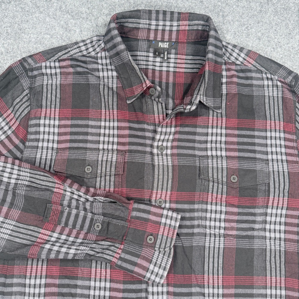 Paige Plaid Button Up Shirt Black Oak M770F28-7114 Flannel Cotton Rayon Large